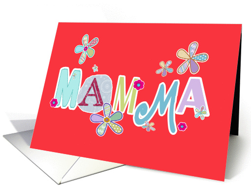 mamma, Norwegian happy mother's day, letters and flowers, red card