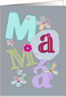 mam, happy mother’s day in Spanish, letters and flowers, teal card