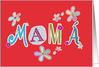 mam, happy mother’s day in Spanish, letters and flowers, red card