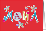 Mama, happy mother’s day in Danish, letters and flowers, red card