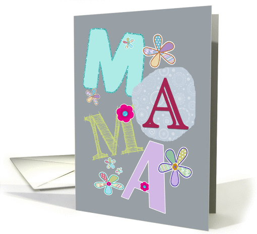 Mama, happy mother's day in Dutch, letters and flowers, grey card