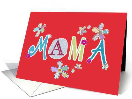 Mama, happy mother's day in German, letters and flowers, red card