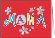 Mama, happy mother’s day in Polish, letters and flowers, red card