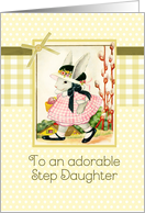 happy Easter to my Step Daughter, vintage bunny, ribbon effect, card