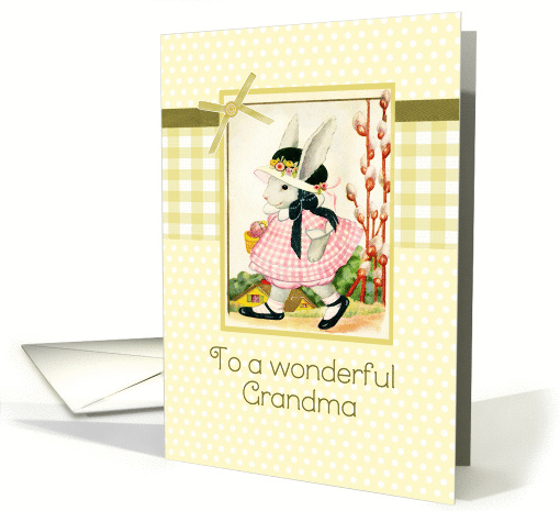 happy Easter to my grandma, vintage bunny, ribbon effect, card