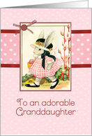 happy Easter to my granddaughter, vintage bunny, ribbon effect, red card