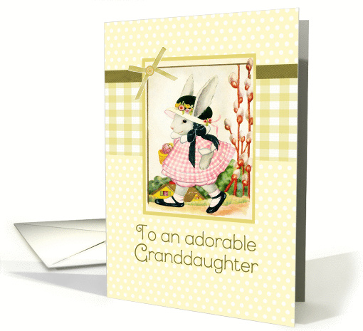 happy Easter to my granddaughter, vintage bunny, ribbon effect, card