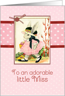 happy Easter to an adorable little girl, vintage bunny, ribbon effect card