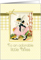 happy Easter to an adorable little girl, vintage bunny, ribbon effect card