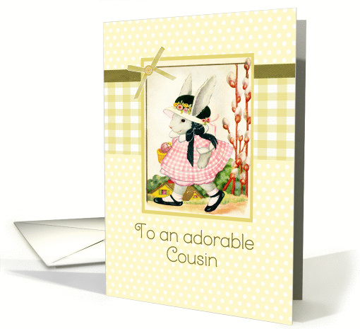 happy Easter to my adorable cousin, vintage bunny, ribbon effect card