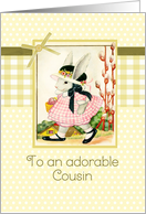 happy Easter to my adorable cousin, vintage bunny, ribbon effect card