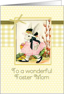 happy Easter to my foster mom, vintage bunny, ribbon effect card