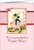 happy Easter to my foster mom, vintage bunny, ribbon effect card