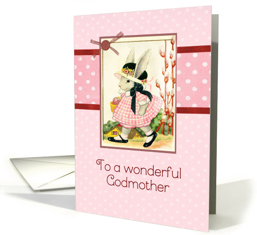 happy Easter to my godmother, vintage bunny, ribbon effect card