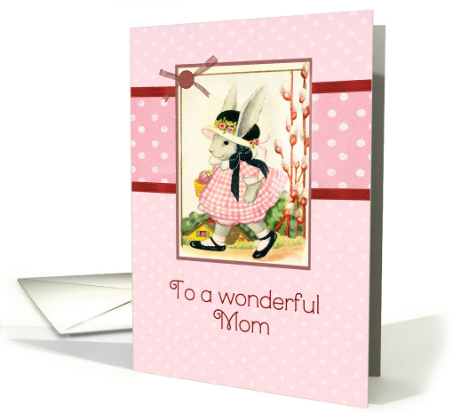 happy Easter to my mom, vintage bunny, ribbon effect card (1051803)