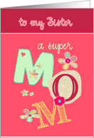 to my sister, happy mother’s day, bright letters & florals card