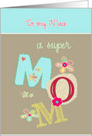 to my niece, happy mother’s day, bright letters & florals card