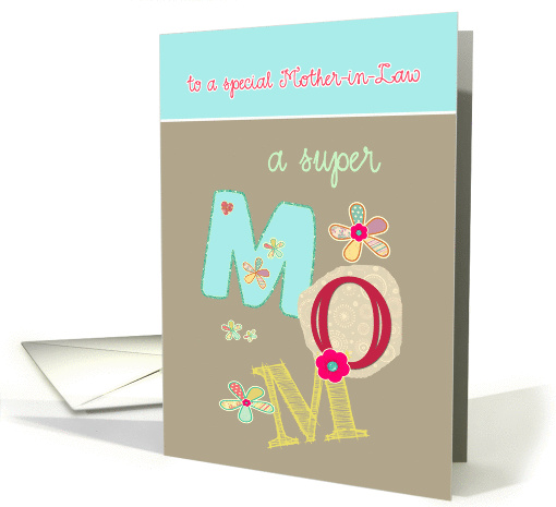 to my mother-in-law, happy mother's day, bright letters & florals card