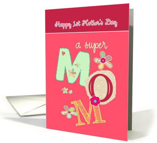 happy first mother's day, bright letters & florals card (1065729)