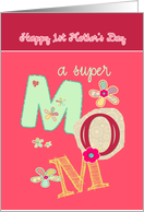 happy first mother’s day, bright letters & florals card