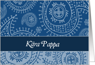 Happy Father’s day in Swedish, elegant text on blue paisley background card