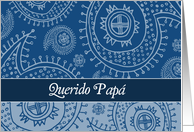 Happy Father’s day in Spanish, elegant text on blue paisley background card