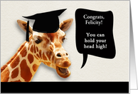 Felicity, Congrats on graduating, customizable card, smiling giraffe card