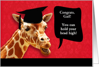 Gail, Congrats on graduating, customizable card, smiling giraffe card