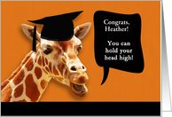 Heather, Congrats on graduating, customizable card, smiling giraffe card