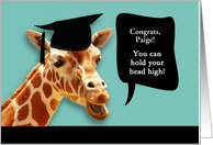 Paige, Congrats on graduating, customizable card, smiling giraffe card