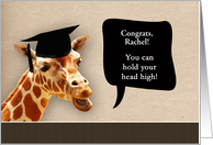 Rachel, Congrats on graduating, customizable card, smiling giraffe card