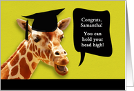 Samantha, Congrats on graduating, customizable card, smiling giraffe card