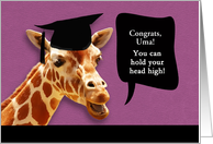 Uma, Congrats on graduating, customizable card, smiling giraffe card