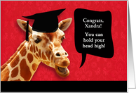 Xandra, Congrats on graduating, customizable card, smiling giraffe card