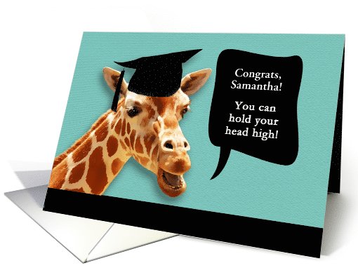 Congrats on graduating, customizable card, smiling giraffe card