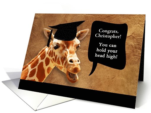 Congrats on graduating, customizable card, smiling giraffe card