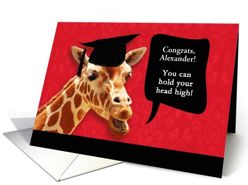 Congrats on graduating, customizable card, smiling giraffe card