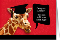 Andrew, Congrats on graduating, customizable card, smiling giraffe card