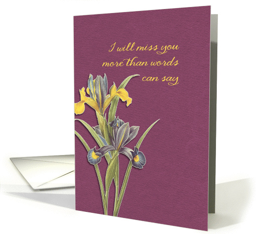 I will miss you, hospice, final goodbye, floral, irises card (1073706)