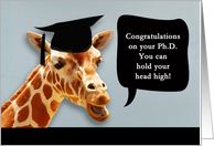 Congratulations on your Ph.D, smiling giraffe card