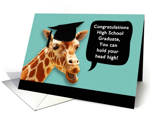Congratulations, High School Graduate, smiling giraffe card (1075458)