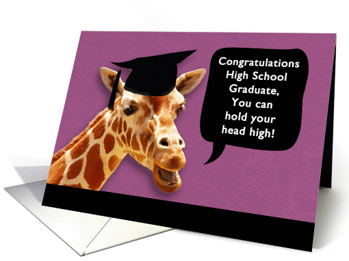 Congratulations, High School Graduate, smiling giraffe card (1075460)