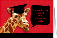 Invitation graduation party, giraffe with mortarboard card