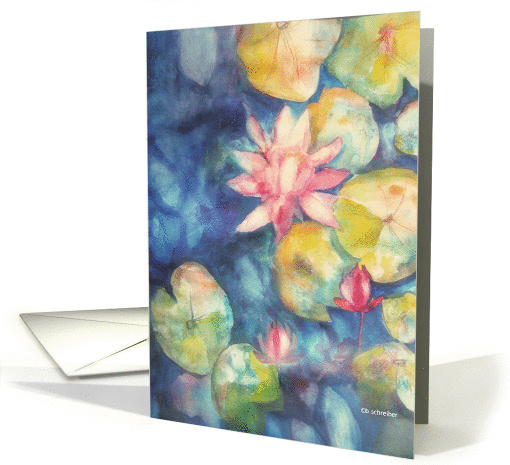water lilies, watercolor painting, blank note card (1080888)