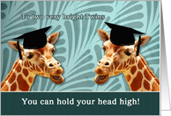 To two bright twins, congratulations on graduating, giraffes card