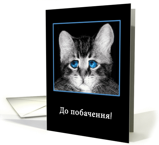 Do pobačennja, goodbye in Ukranian, sad blue-eyed kitten card