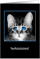 Goodbye, I will miss you in German, informal, sad blue-eyed kitten card