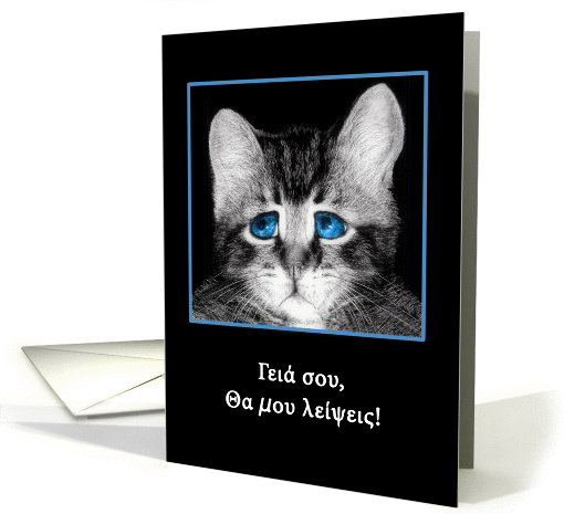 Goodbye, I will miss you in Greek, sad blue-eyed kitten card (1102068)