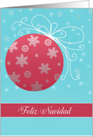 Feliz Navidad, Merry Christmas in Spanish, red and white ornament card