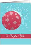 A blythe yule, Merry Christmas in Scots, red and white ornament card